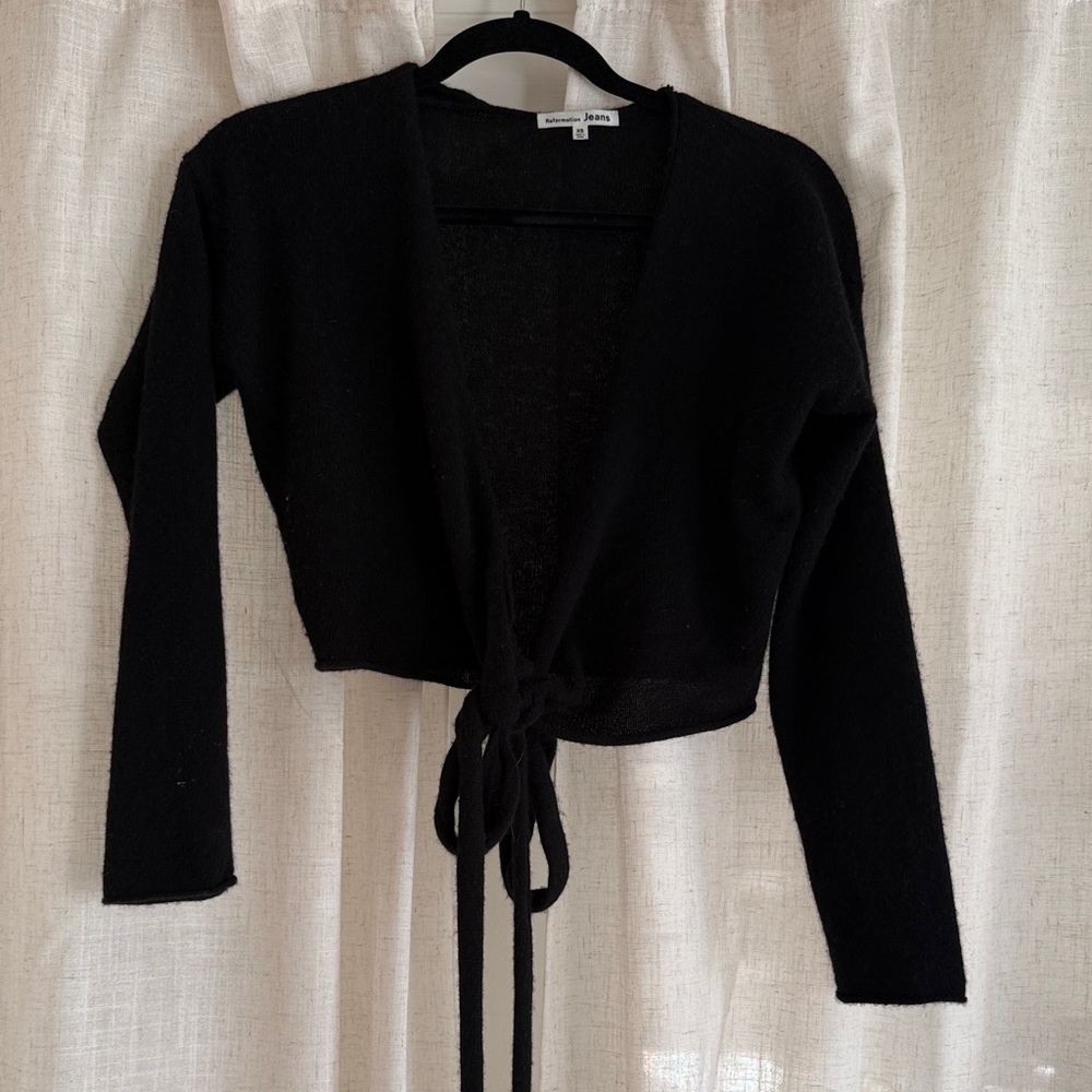 Reformation Black Tie-Front Cardigan